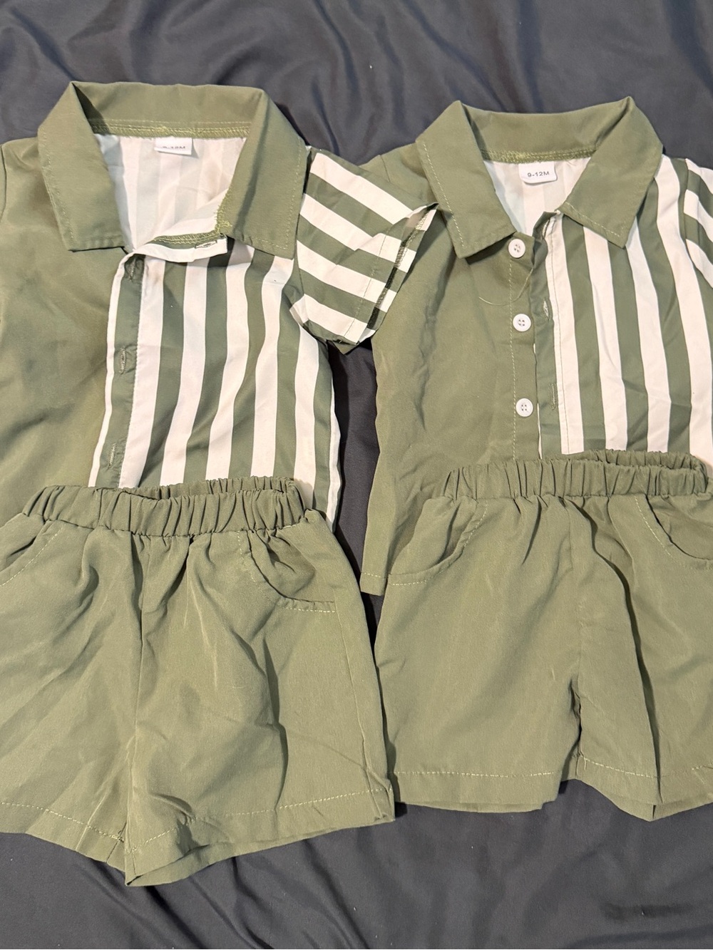 2 outfits Amazon Olive Green Striped Polo and Shorts Matching Set